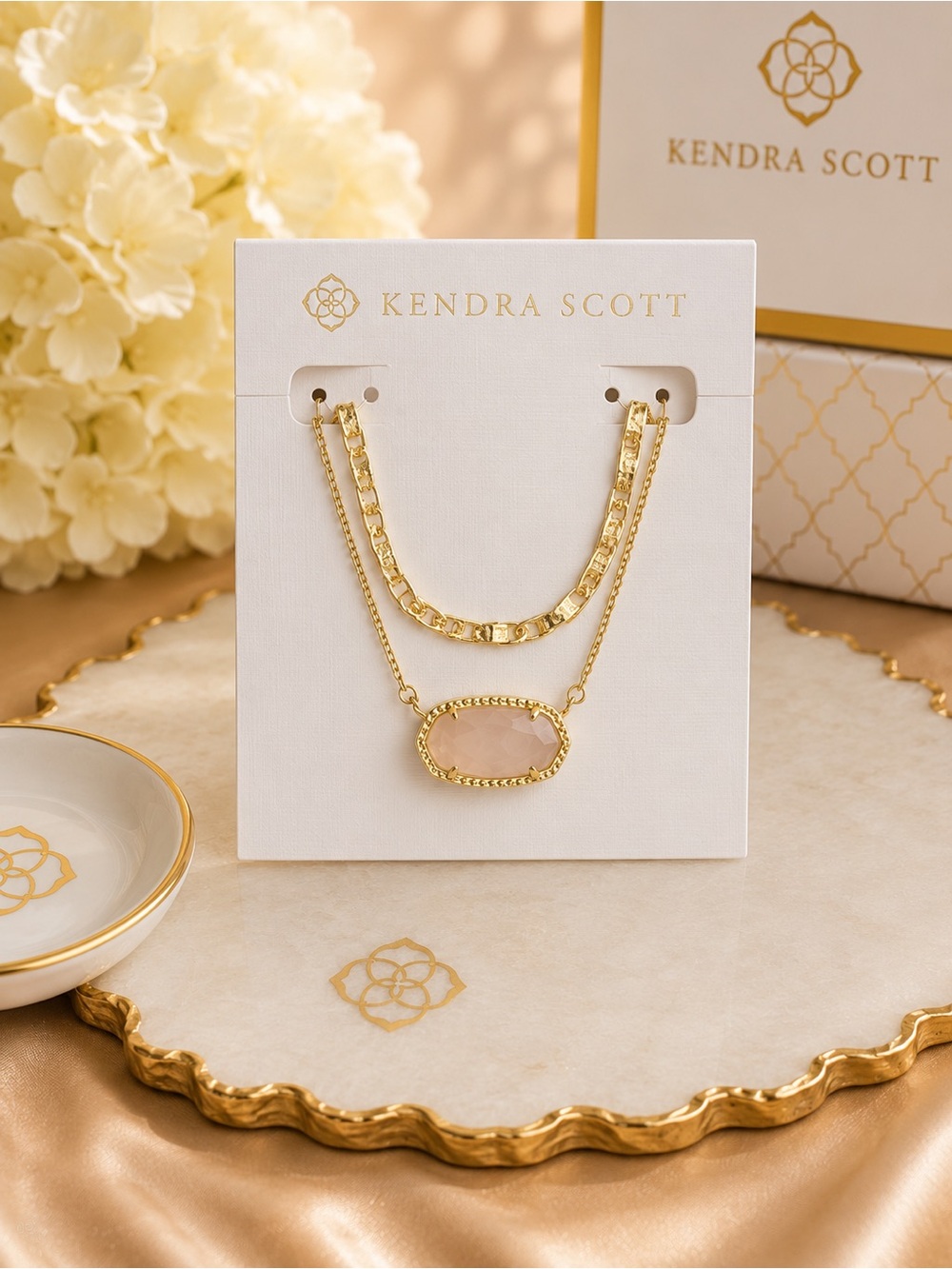 Kendra Scott Layered Gold Necklace with a Blush Pink Stone